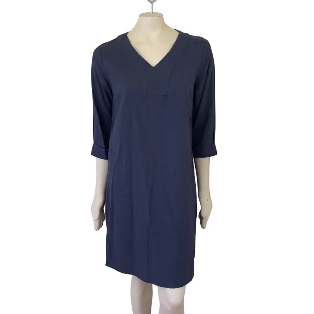FOR CYNTHIA Linen Blend V-neck Shift Dress in Slate Gray Blue SZ L